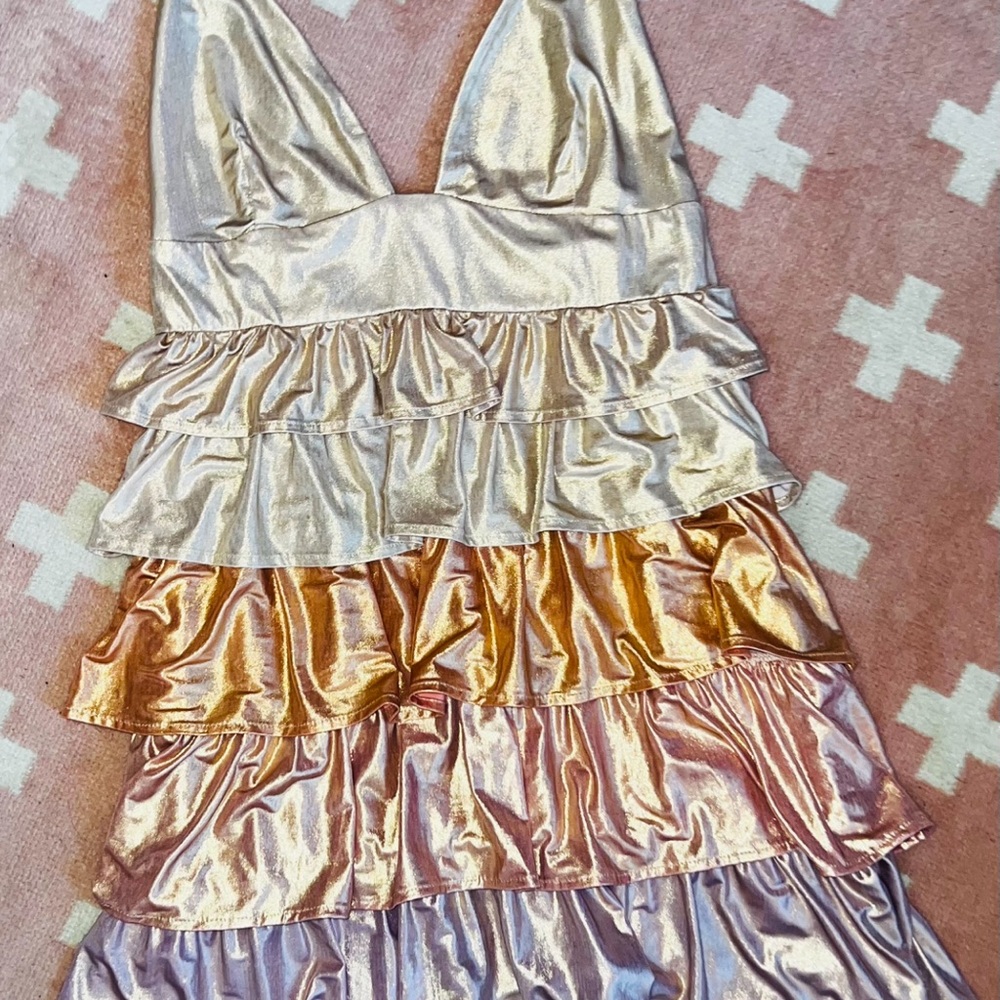 STORIA Metallic Tiered Ruffle Dress